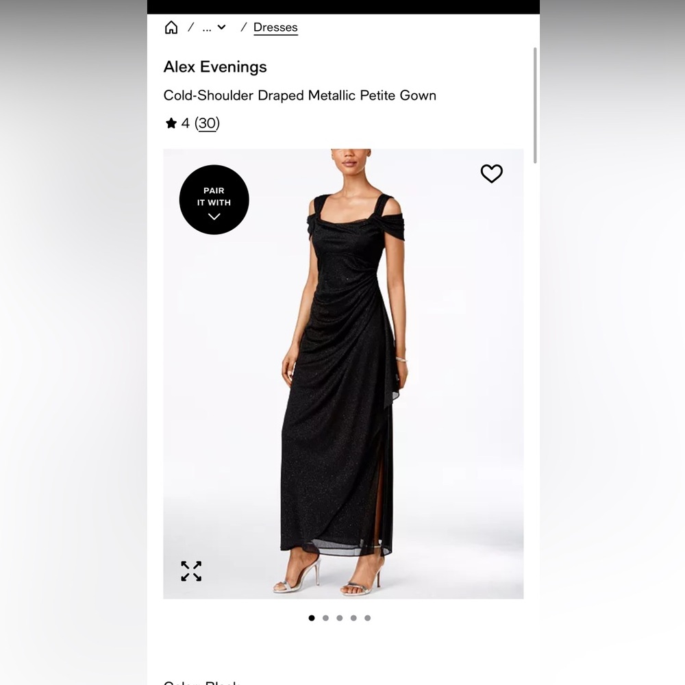 Alex Evenings Metallic Black Cold-Shoulder Maxi Dress